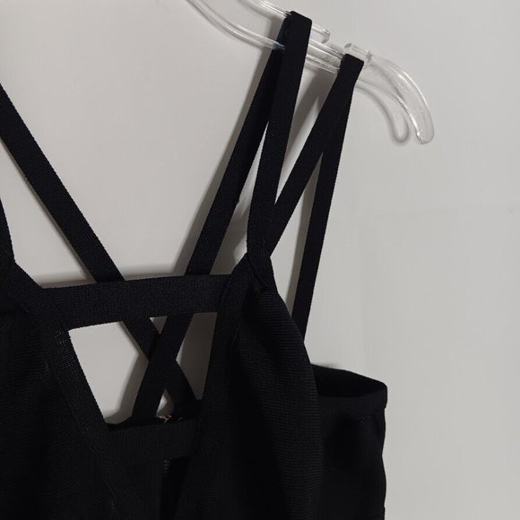 y2k BeBe Bandage dress Black SMALL Mini Strappy Exposed Zip Party Dress - Picture 8 of 11